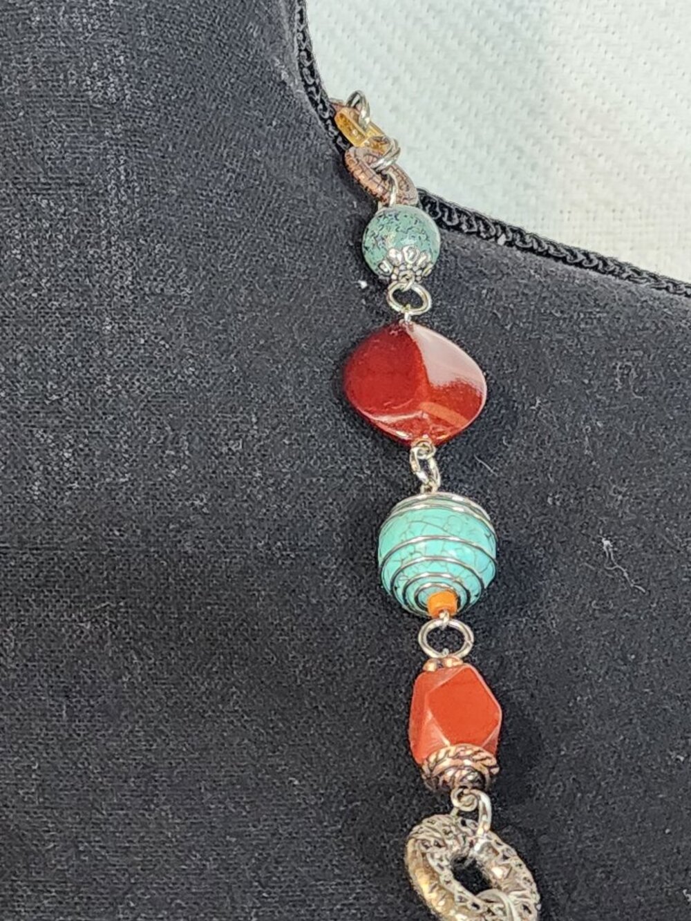 Chico's Multi Stone Multi Metal Circles 36" w/Extender Turquoise Copper Necklace - Picture 8 of 16